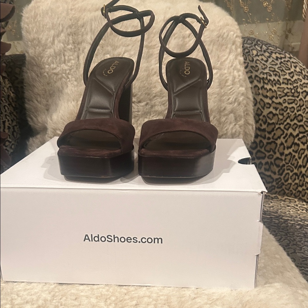Aldo Dark Brown Strappy Platform Heels - Picture 4 of 6
